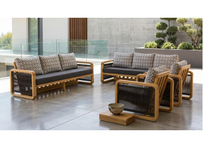 Gartenlounge Set 3-Sitzer Sofa Sessel Schwarz Kissen Modern Komfort