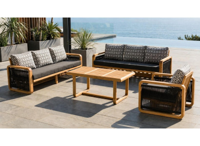 Gartenlounge Set 3-Sitzer Sofa Sessel Schwarz Kissen Weich Couchtisch