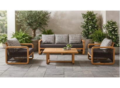 Gartenlounge Set 3-Sitzer Sofa Sessel Schwarz Kissen Weich Couchtisch