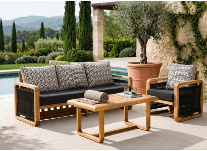 Gartenlounge Set 3Sitzer Sofa Sessel Schwarz Kissen Modern
