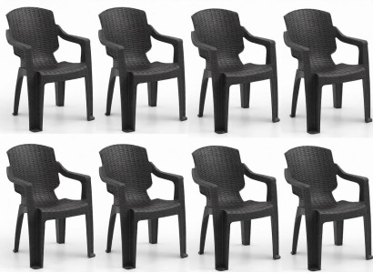 Kunststoff 8x Stuhl Rattan Optik Armlehnen Schwarz Braun Anthrazit Cappuccino