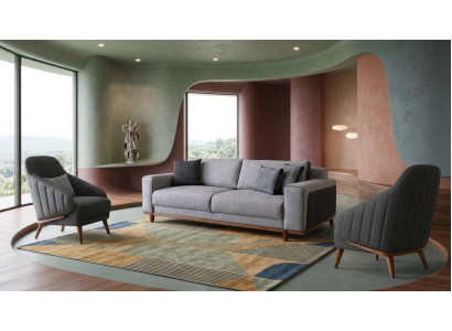 Komfort Sofa 3er mit 2 Armlehnsesseln Grau Modern Wohnzimmer