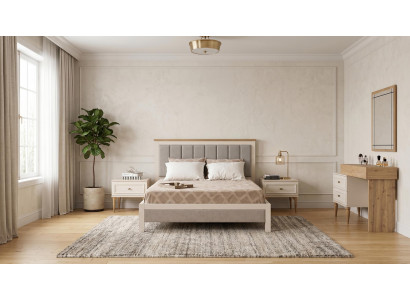 Elegantes Bett Kommode mit Spiegel Schminktisch Klassisch Creme bequem