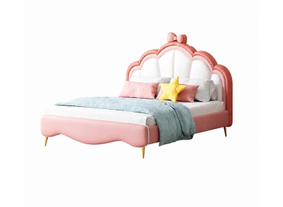 Rosa Kinderbett aus Leder Jugendbett für Mädchen Kindermöbel