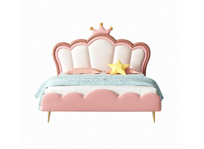 Rosa Kinderbett aus Leder luxuriöses Bett für Mädchen Prinzessin