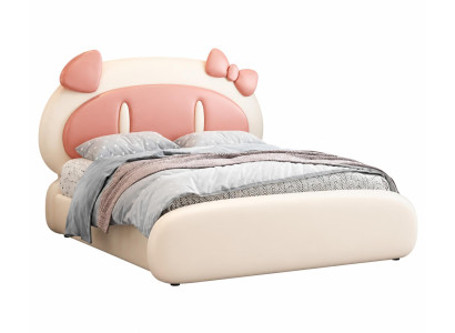 Rosa-beiges Kinderbett aus Leder für Mädchen Puppe Kindermöbel