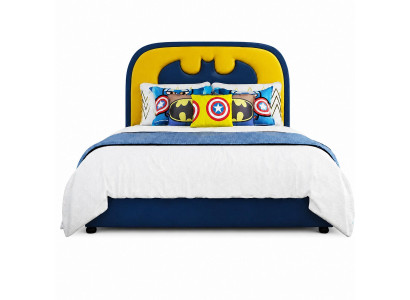 Blau-gelbes Kinderbett Batman Leder  für Jungen schöne Kindermöbel