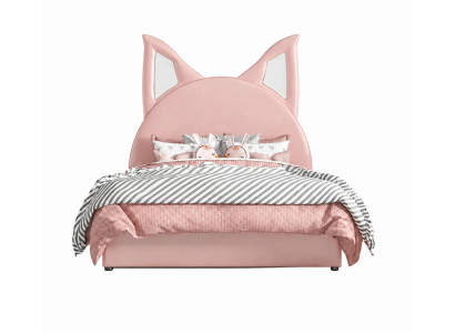 Rosa Kinderbett aus Leder Katze Weiches Bett für Mädchen Kindermöbel