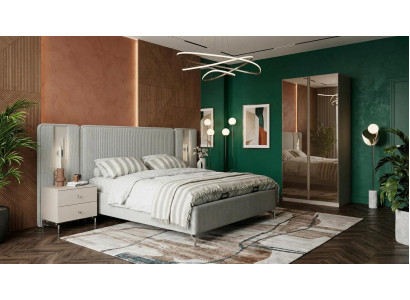 Bett 2x Nachttische Schrank Schlafzimmer Stil modern weiß komfortabel