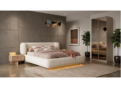 Bett 2x Nachttische Schrank Schlafzimmer Stil modern beige komfortabel