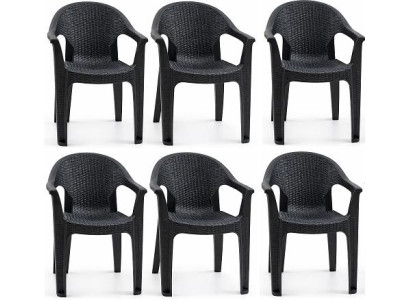 Kunststoff 6x Stuhl Rattan Look Bequeme Rückenlehne Armlehnen Schwarz Braun