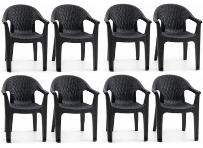 Kunststoff 8x Stuhl Rattan Look Bequeme Rückenlehne Armlehnen Schwarz Braun