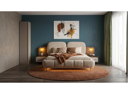 Bett 2x Nachttische Einzelschrank Schlafzimmer Stil modern beige
