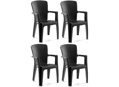 Kunststoff 4x Stuhl Hoher Rückenlehne Schwarz Braun Anthrazit Cappuccino