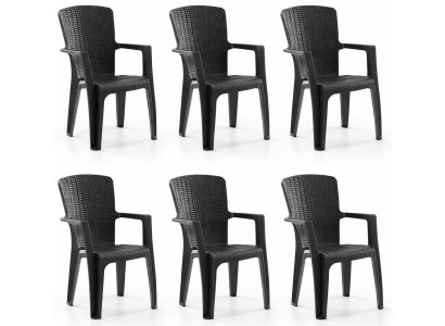 Kunststoff 6x Stuhl Hoher Rückenlehne Schwarz Braun Anthrazit Cappuccino
