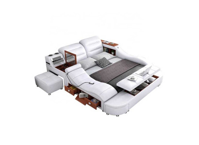 Luxuriöses Schlafzimmer Bett mit Relaxfunktion und integrierten Regalen