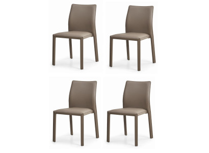 Raffinierter Esszimmerstühle 4x Set Beige Taupe Sattelleder Stilvoller