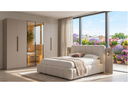 Schlafzimmer Set Bettgestell Schrank Kommode Modern Greige Vielseitig