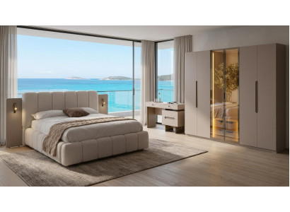 Schlafzimmer Set Bettgestell Schrank Kommode Modern Greige Vielseitig