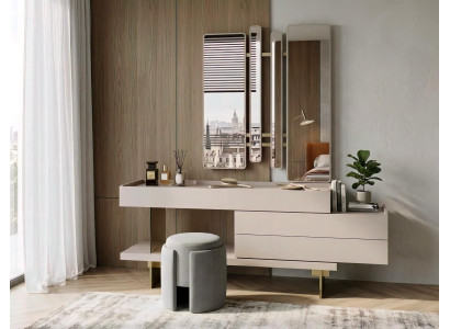 Frisiertisch Set Spiegel Hocker Modern Beige Edel Luxus Schminktisch