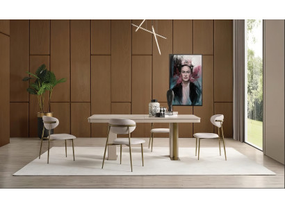 Esszimmer Set Esstisch Stuehle Konsole Spiegel Modern Beige Gold Edel