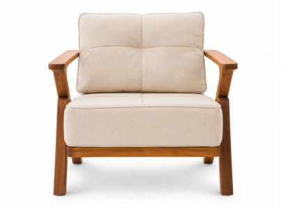 Gartensessel Modern Naturholz Beige Kissen Elegant Stilvoll Komfort
