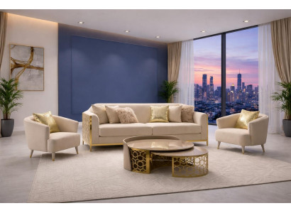 Luxus Sofa Set Beige mit Gold Akzenten Sofa Sessel Couchtisch