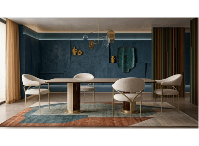 Esstisch Set mit Stuehlen Gold Akzent Modern