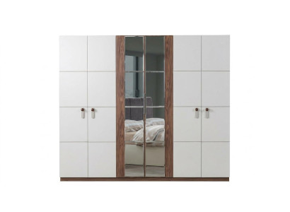 Weiß-Brauner Kleiderschrank Spiegeltürenschrank Holzschränke