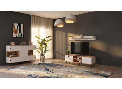 Weißes TV-Set Holzkonsole TV-Unterschrank Regal Designermöbel Wohnzimmermöbel