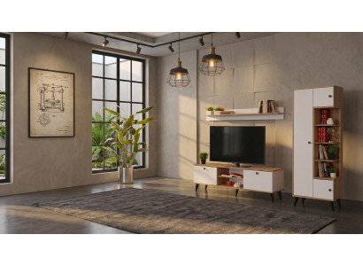 Weißes  modernes TV-Set TV-Unterschrank Regal schmales Bücherregal Wohnzimmer