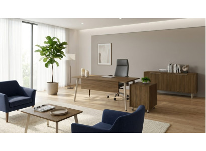 Hochwertige Braune Bürogarnitur Stilvoller Schreibtisch Sideboard