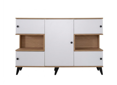 Weiße Holzkonsole Kommode mit Regalen Designermöbel  Wohnzimmermöbel
