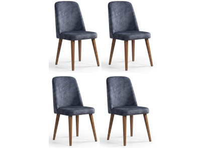 Graues Stuhl-Set Exklusive 4x Sitzstühle Designer Holzgestell 4tlg