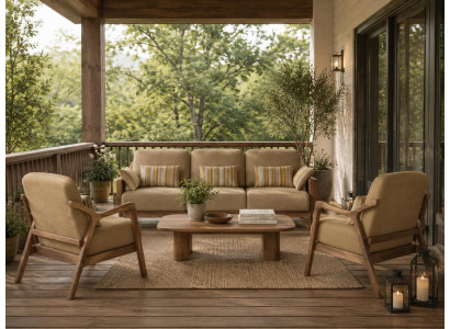 Couchgarnitur Moderner Wohnzimmer Armlehnen Beige Stoff