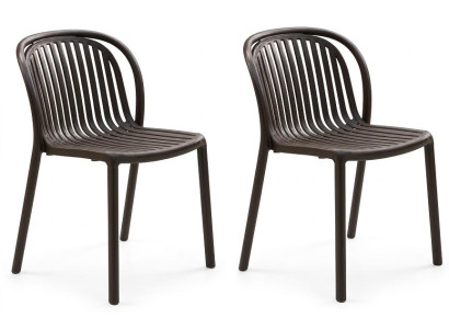 Modern 2x Stuhl Kunststoff Vertikalen Stäben  Rückenlehne Sitzfläche