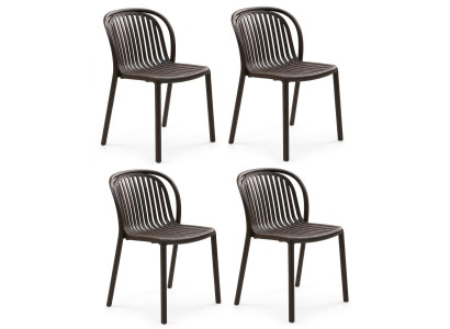Modern 4x Stuhl Kunststoff Vertikalen Stäben  Rückenlehne Sitzfläche