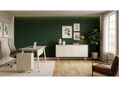 Designer Bürogarnitur Edler Holztisch Designer Kommode Sideboard