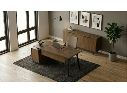Stilvoller Brauner Chefschreibtisch Exklusives Sideobard Holz Kommode