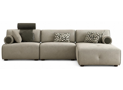 Ecksofa Beige Modern Wohnlandschaft Modulsofa Ottomane Kopfstütze