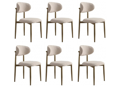 6x Esszimmerstühle Polsterstuhl Beige Bouclé Holzgestell Modern Design