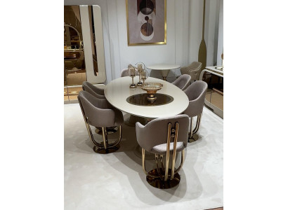 Esszimmer set Ovaler Esstisch 6x Stühle Beige Modern Stil