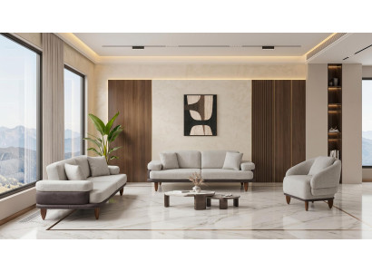 Beiges Wohnzimmer-Set Sofas Sessel Polstermöbel  Wohnzimmer