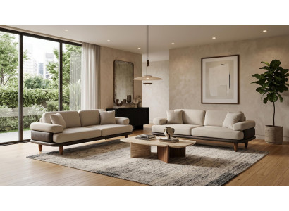 Beiges Wohnzimmer-Set Sofas Stoffbezüge Polstermöbel Designermöbel