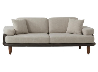 Beiges 3-Sitzer-Sofa Stoffsofa hohe Füße mit Kissen Wohnzimmermöbel modern