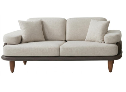 Beiges 2-Sitzer-Sofa Stoffsofa mit Kissen hohe Füße modern  Wohnzimmermöbel