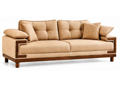 Sofa Beige Modern Stoff Holz Polstersofa Wohnzimmer Design