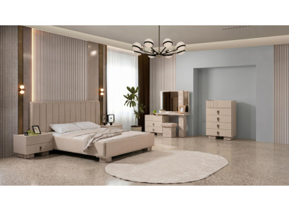 Modernes Schlafzimmer-Set in Beige Bett Kommode Schminktisch 2 х Nachttische