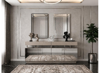 Sideboard Spiegel Beige Modern Glas Spiegelfront Kommode Wohnzimmer