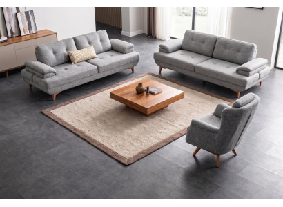 Schicke Graue Polstergarnitur Designer 3-Sitzer Stoffsessel 3tlg